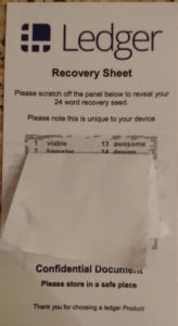 Fake Ledger Nano S recovery sheet after scratch off