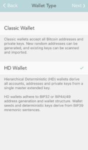 Selecting HD Wallet in bitWallet