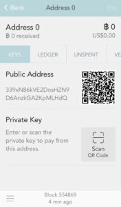 Reviewing a specific address in bitWallet