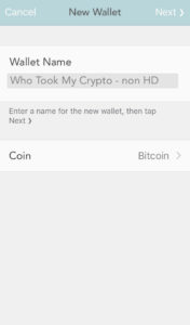Naming your wallet and selecting your coins in bitWallet