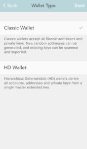 Select Classic Wallet in bitWallet
