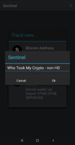 Naming Bitcoin watch-only wallet in Sentinel