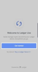 Select Get Started in Ledger app